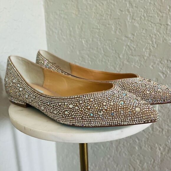BETSEY JOHNSON Rhinestone Crystal Pavé Pointed Toe Flat, SPARKLE, Size 8.5, NWOT - Picture 1 of 16